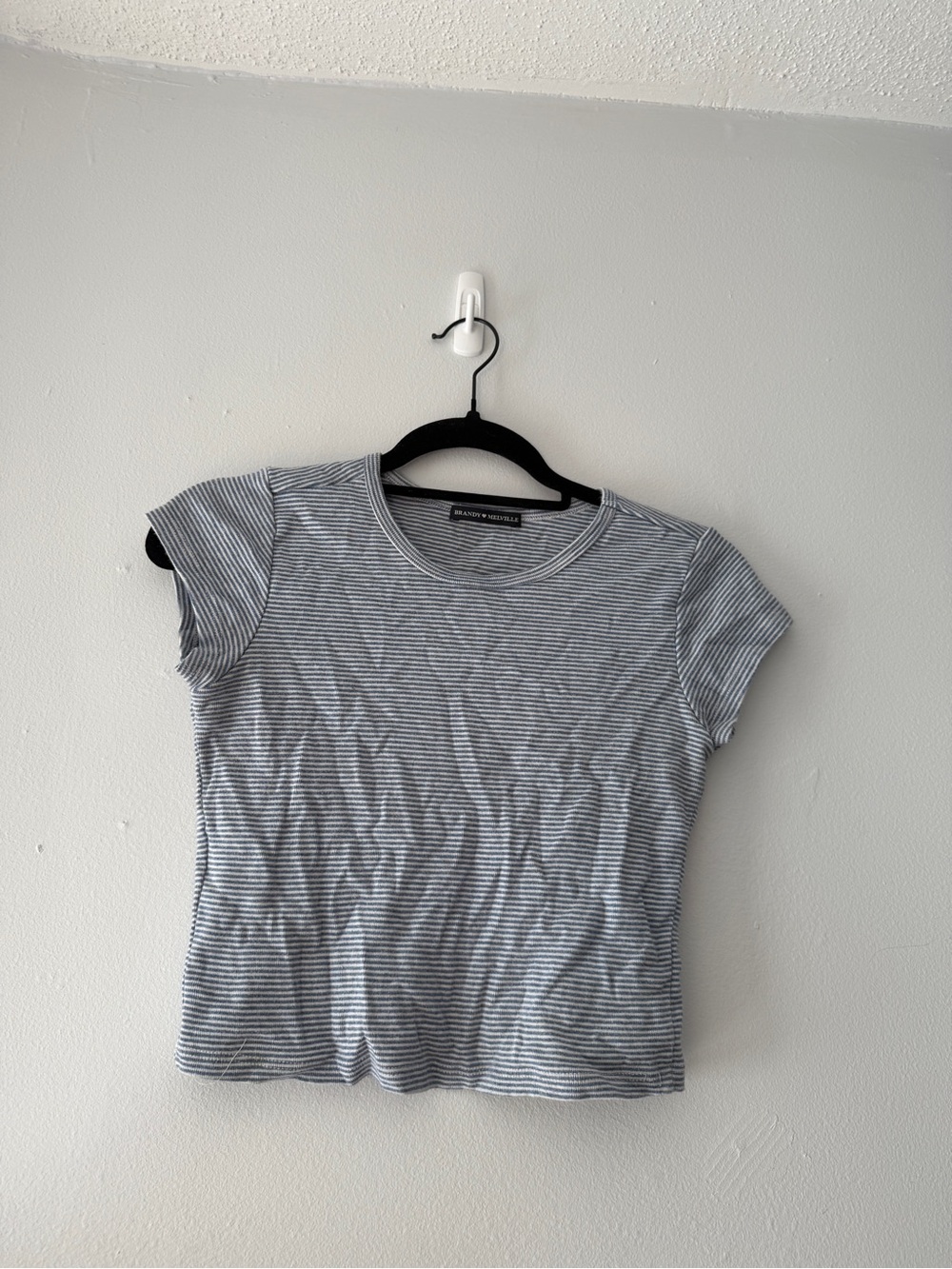 Brandy Melville Gray and White Striped Short Sleeve Tee